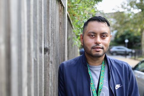 Marwar, a stroke survivor, looking directly at the camera