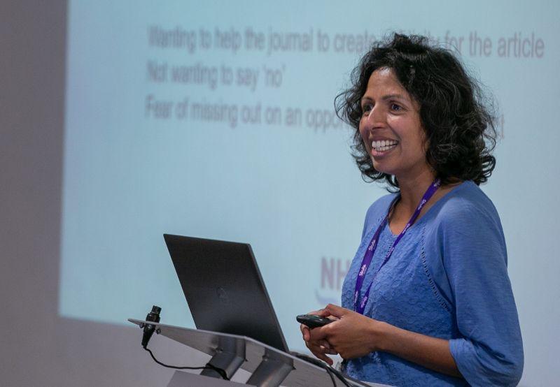 A stroke researcher is giving a presentation