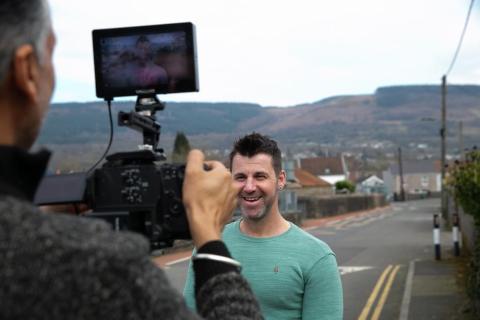 Leighton, a stroke survivor, being filmed talking to camera