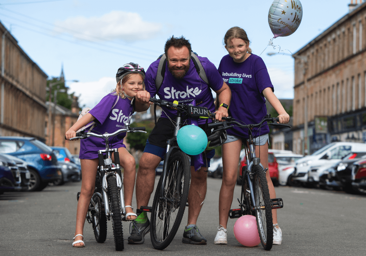 Stephen and daughters fundraising for the Stroke Assoiciation