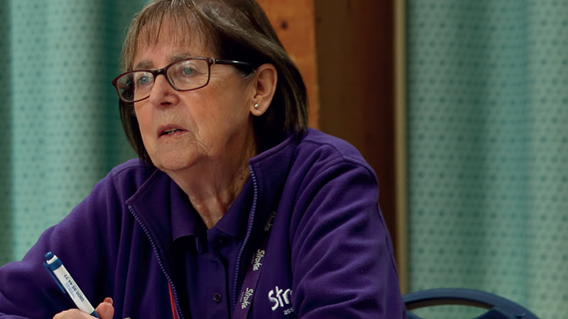 Stroke Association member at a meeting 