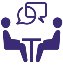 An icon of two people sat opposite with speech bubbles overlapping