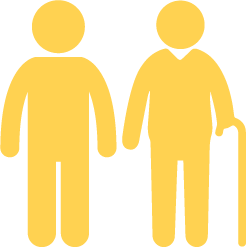 Icon of elderly person standing with icon of person 