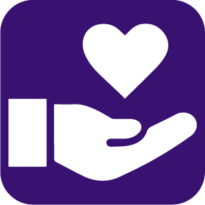 Purple heart in hand icon