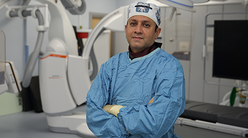 Thrombectomy surgeon in theatre 