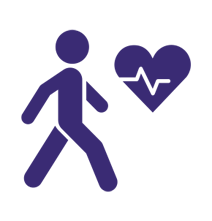 An icon of a person walking, next to a heartbeat symbol
