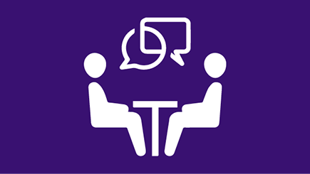 Two people talking icon purple background
