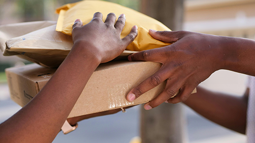 Person passing parcels